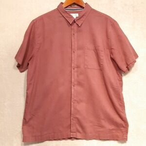 Stone + Stone Mens Short Sleeve Button Shirt Sz.XL/Dark Pink/Linen-Cotton